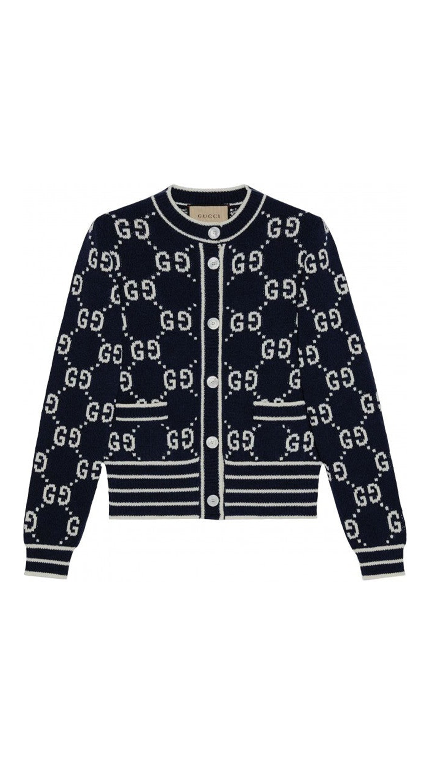 GG Cotton Jacquard Cardigan - Black/White