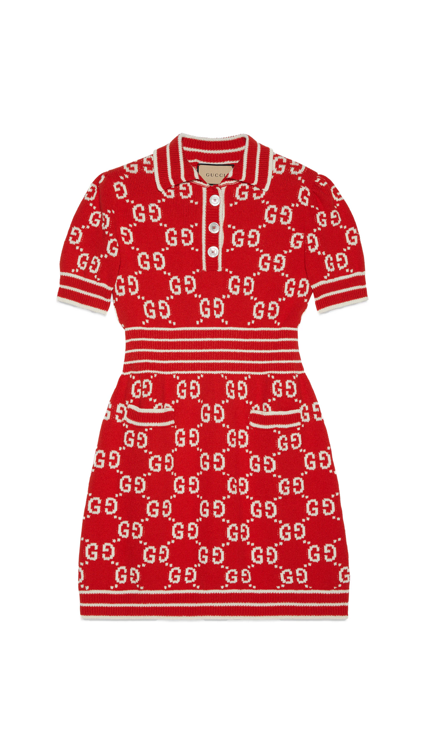 GG Cotton Jacquard Polo Dress - Red/Ivory