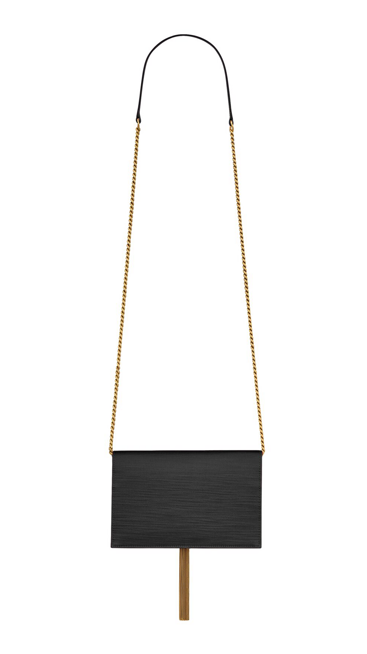 Kate Chain Wallet with Tassel in Satin - Black