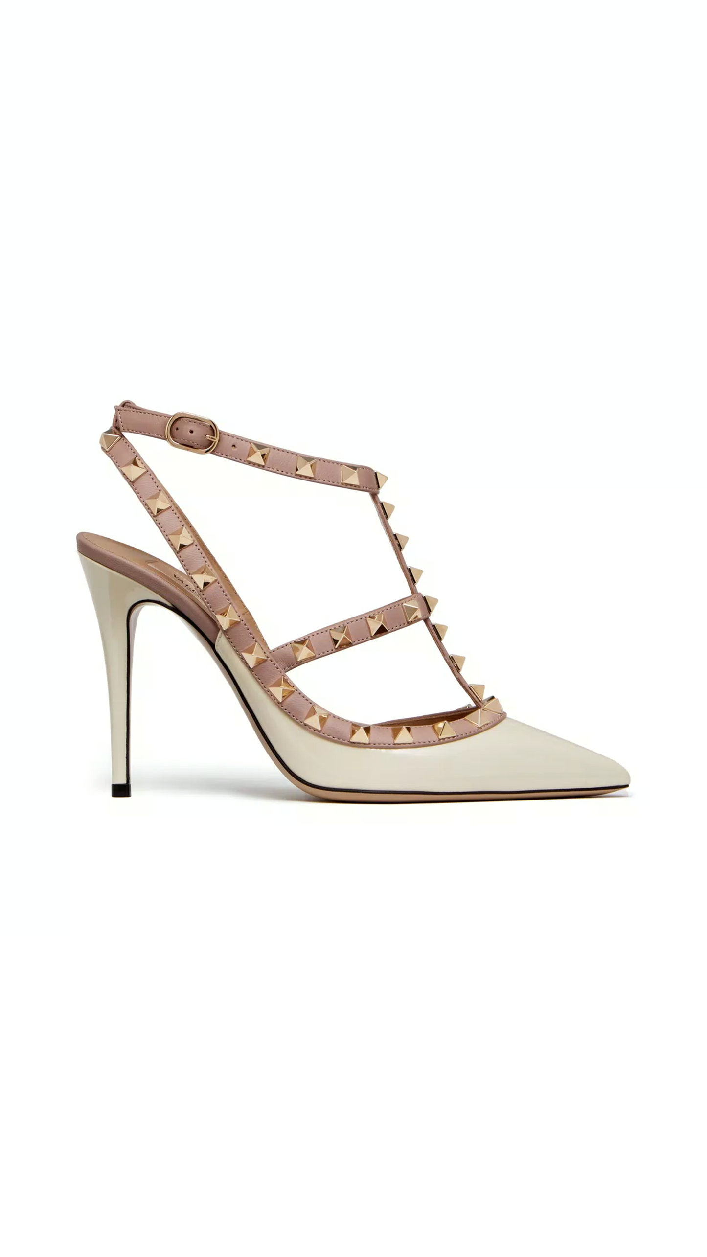 Patent Rockstud Caged Pump 100MM - Light Ivory/Poudre