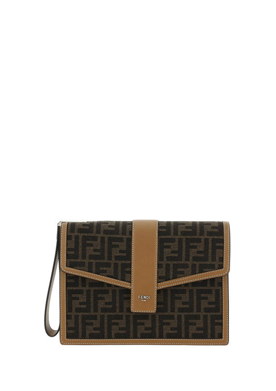 FF Fabric Clutch - Brown