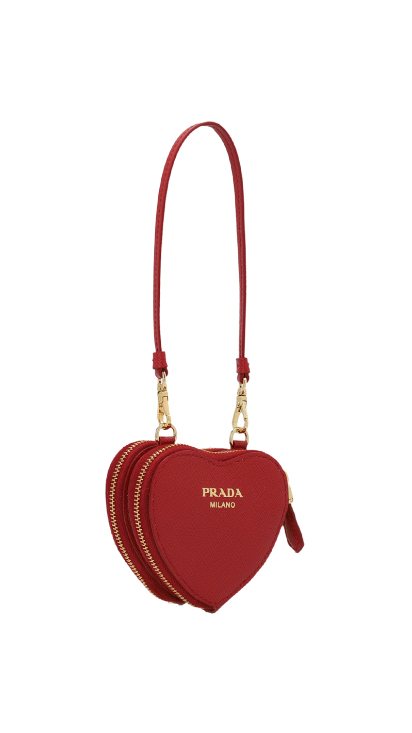 Saffiano Leather Heart Mini Pouch - Firery Red