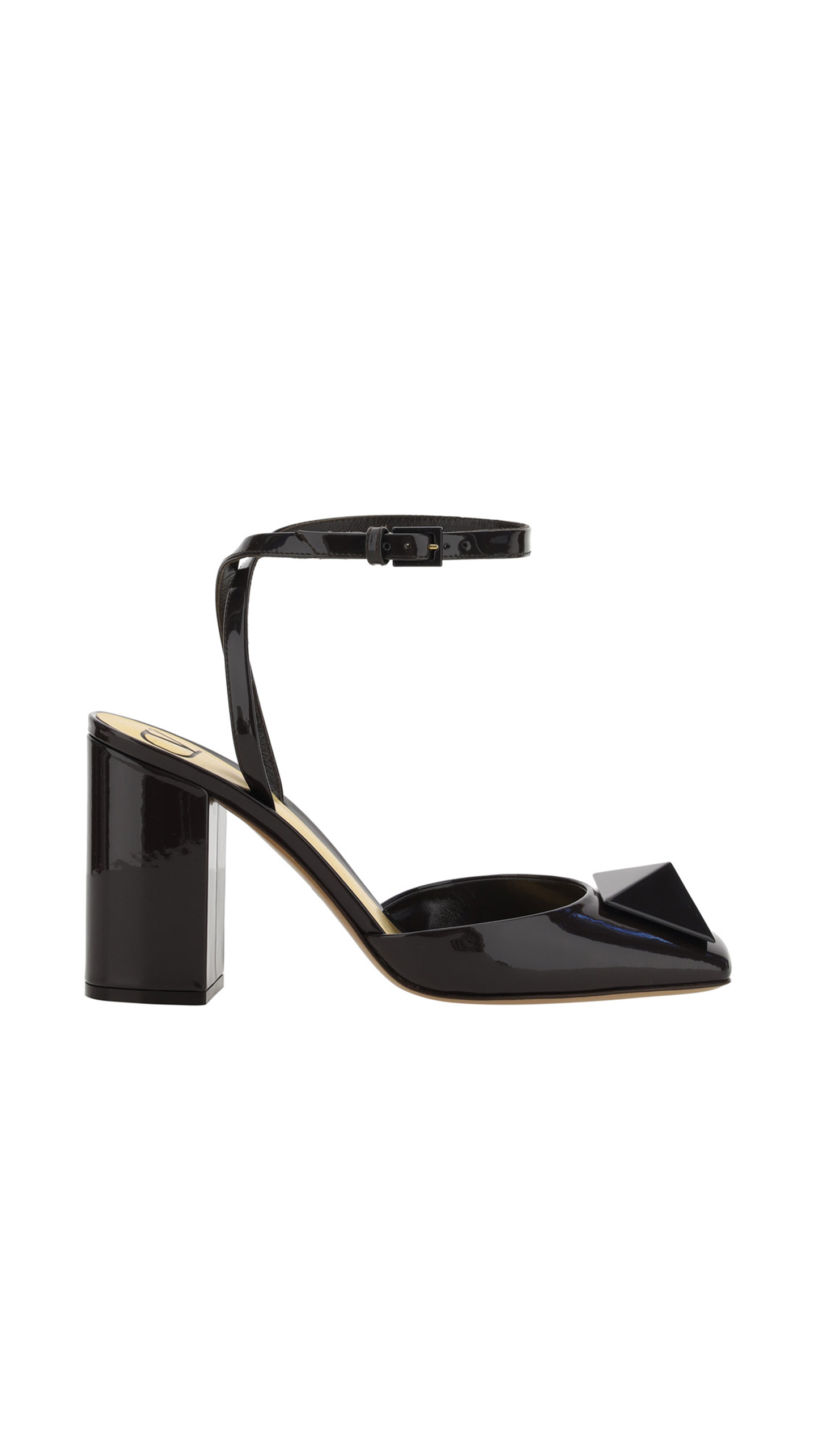 One Stud Patent Leather Pump with Matching Stud 90MM - Ebony