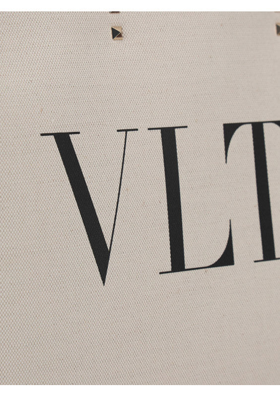 Small VLTN Print Canvas Tote Bag - Ivory