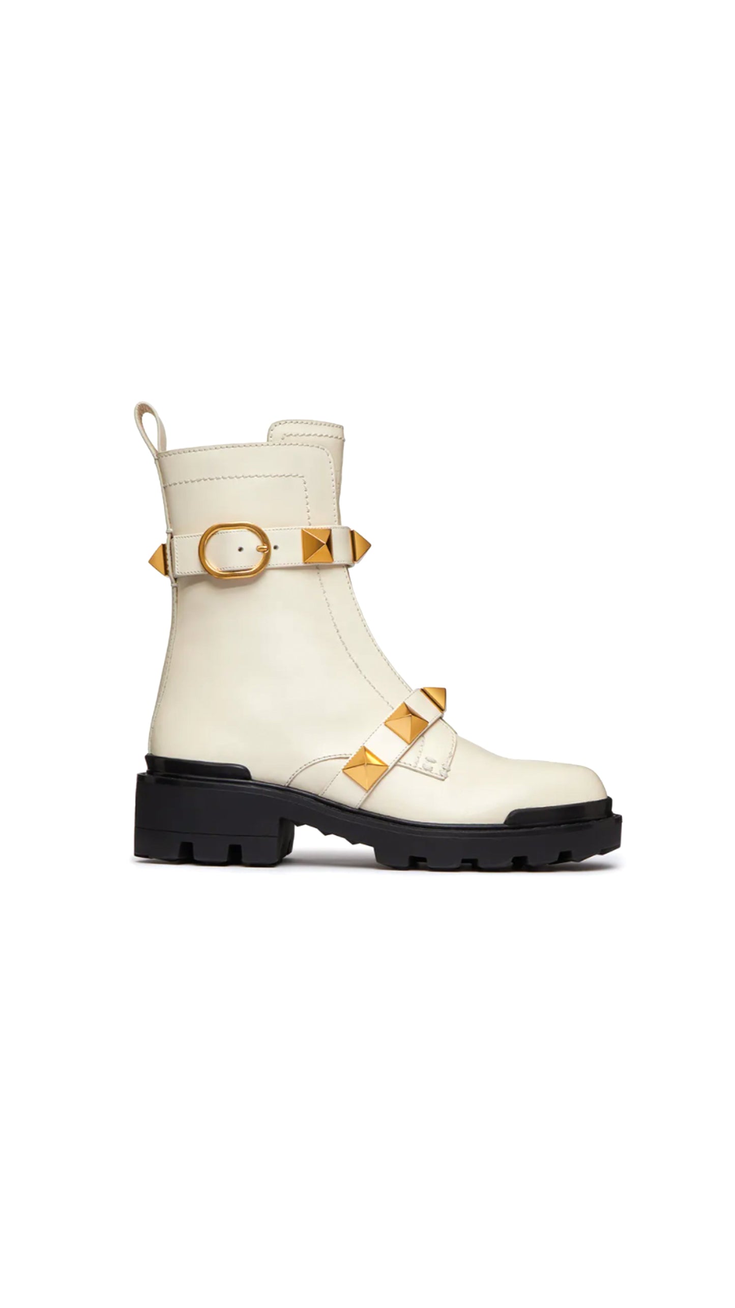 Roman Stud Calfskin Combat Boots - Ivory
