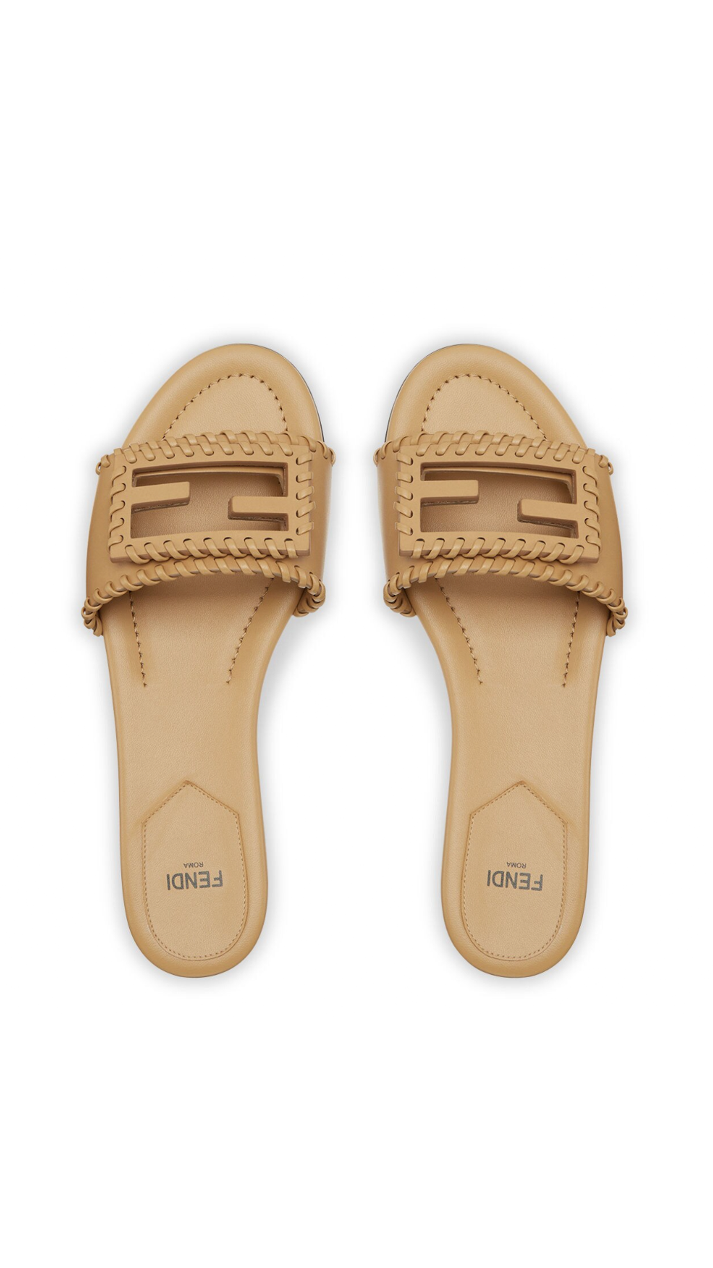 Baguette Leather Slides - Beige