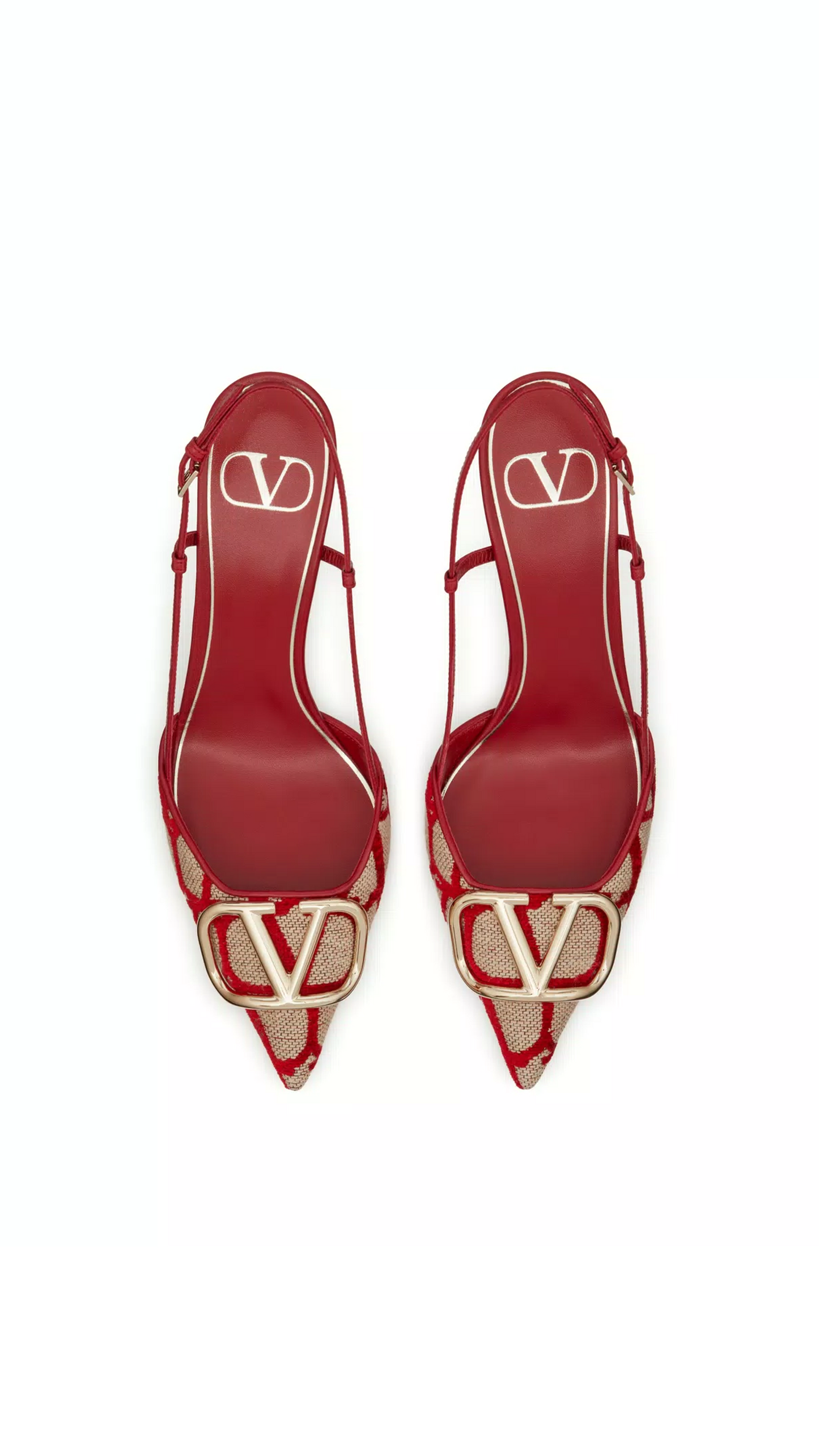 Vlogo Signature Slingback Pumps in Toile Iconographe 80MM - Beige/Red