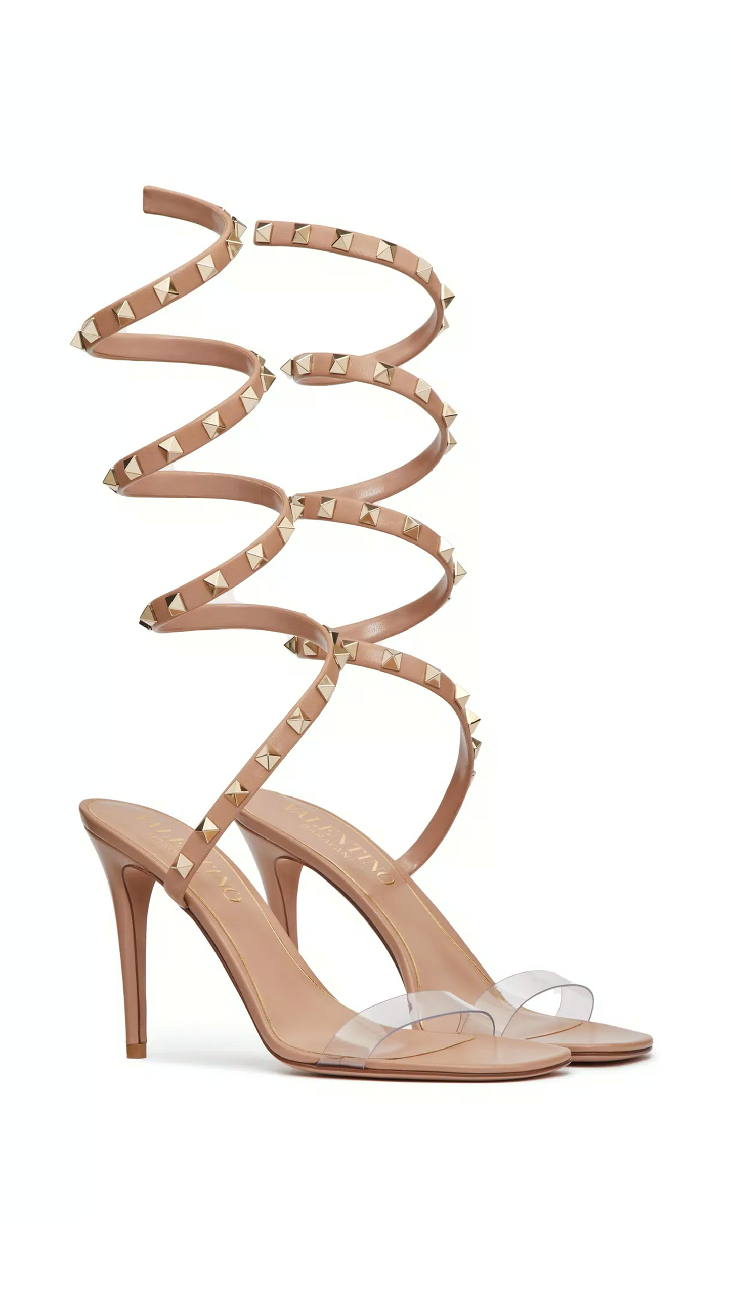 Rockstud Kidskin Sandal 100MM - Rose Cannelle