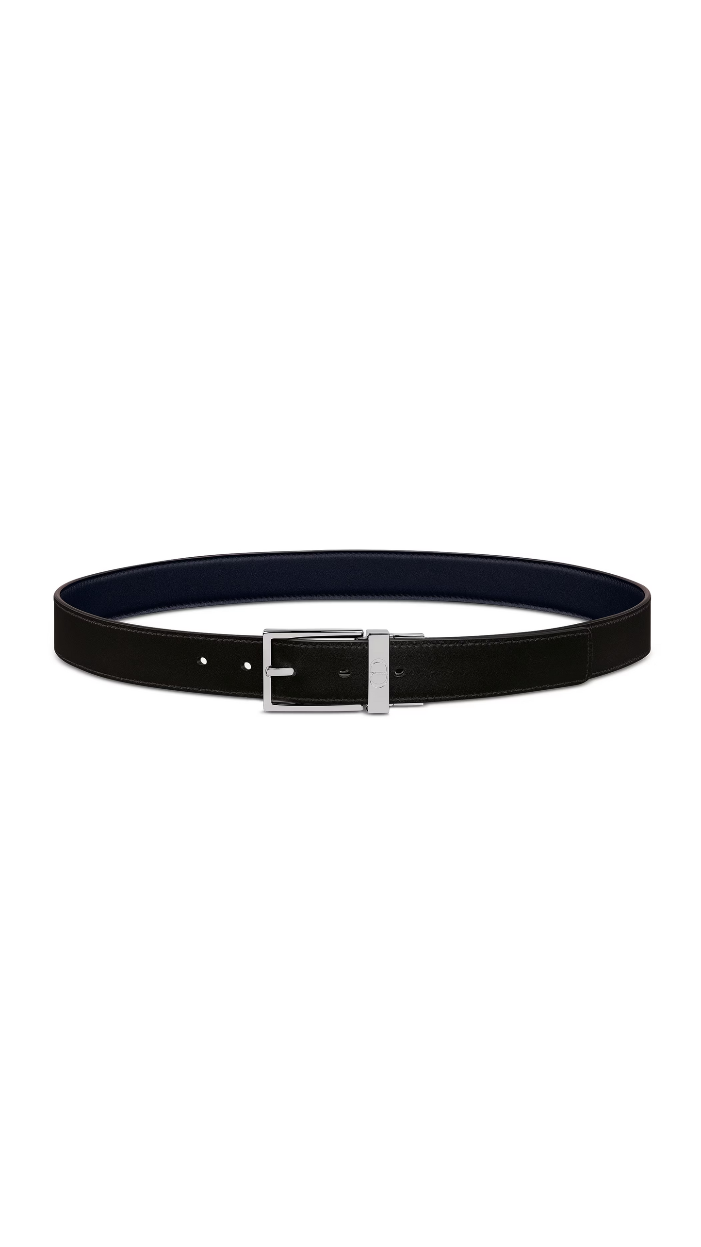 Reversible Belt in Smooth Calfskin - Black/Navy/Silver
