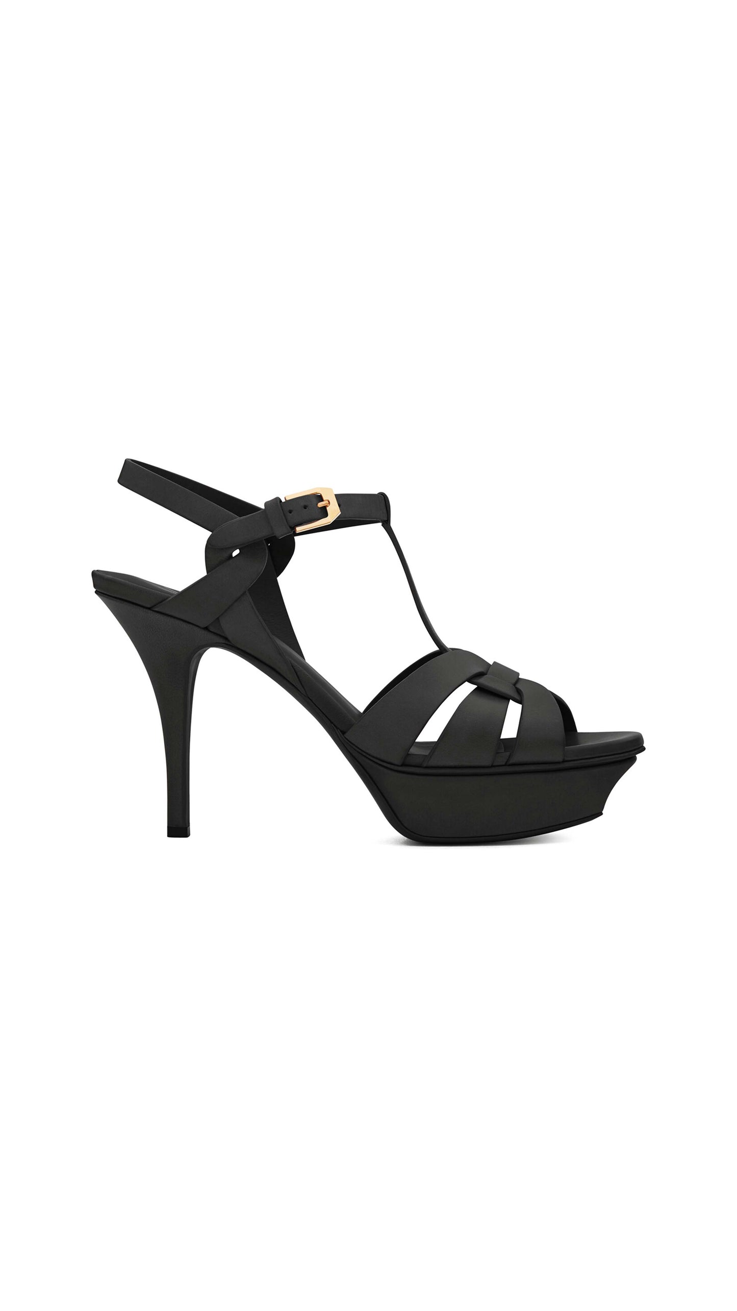 Tribute Platform Sandals in Smooth Leather - Black.