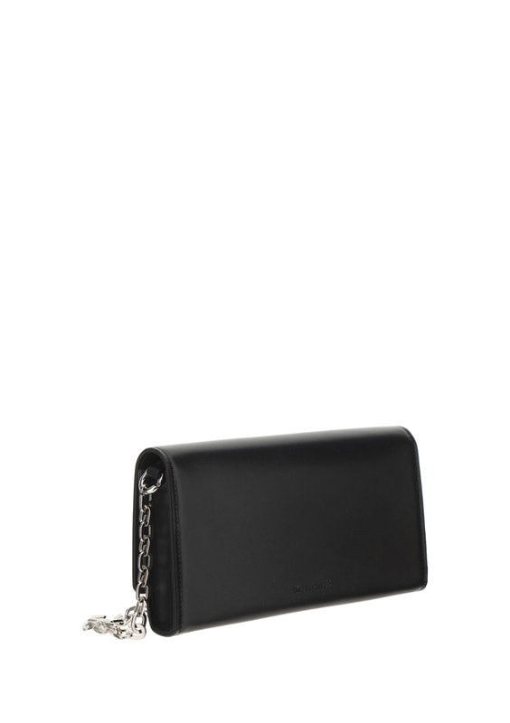 4g Wallet in Box Leather With Chain - Black.