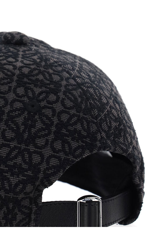 Anagram Cap In Jacquard and Calfskin - Anthracite / Black