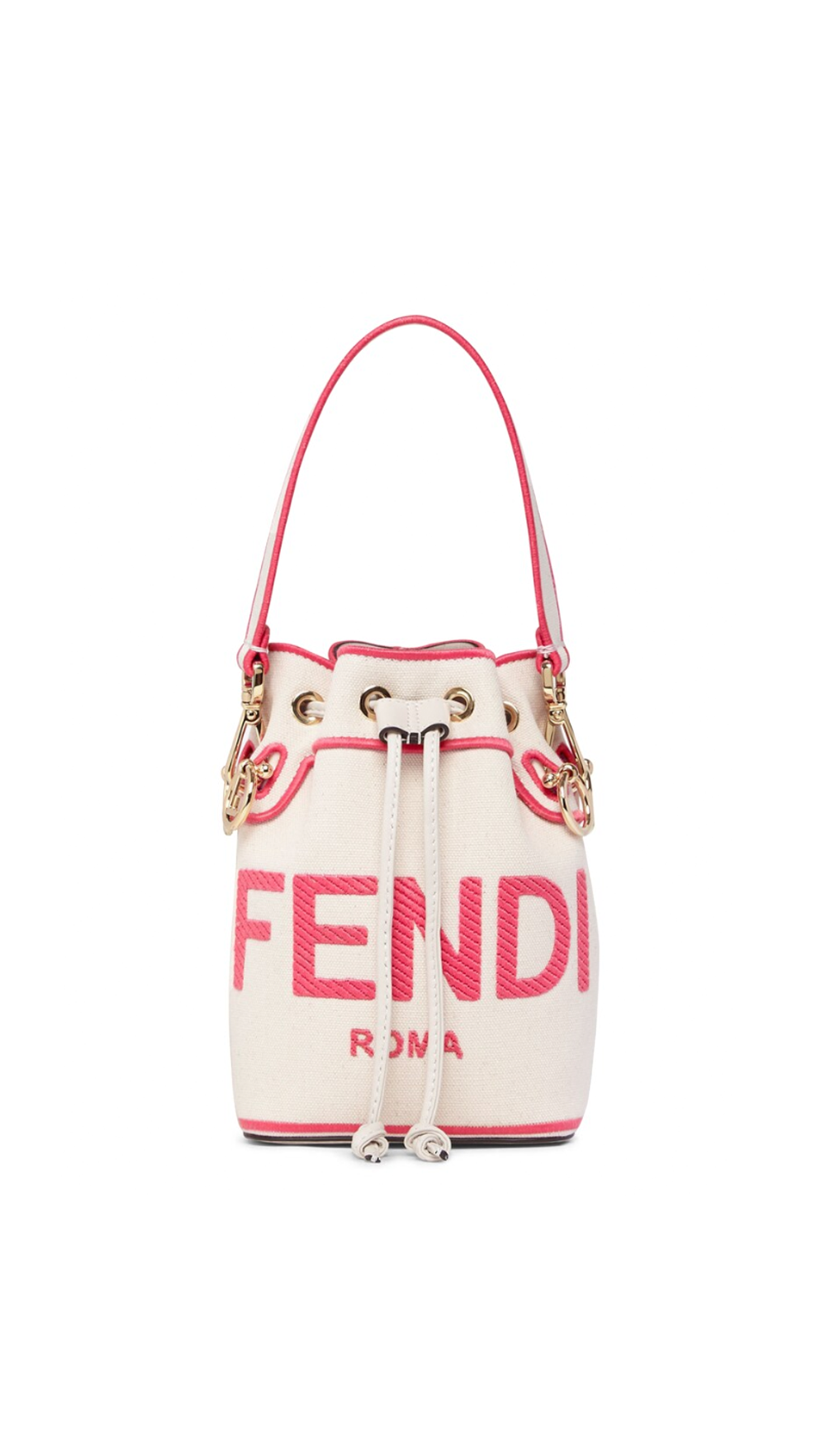 Mon Trésor Roma Embroidery Canvas Mini-bag - Beige/Pink