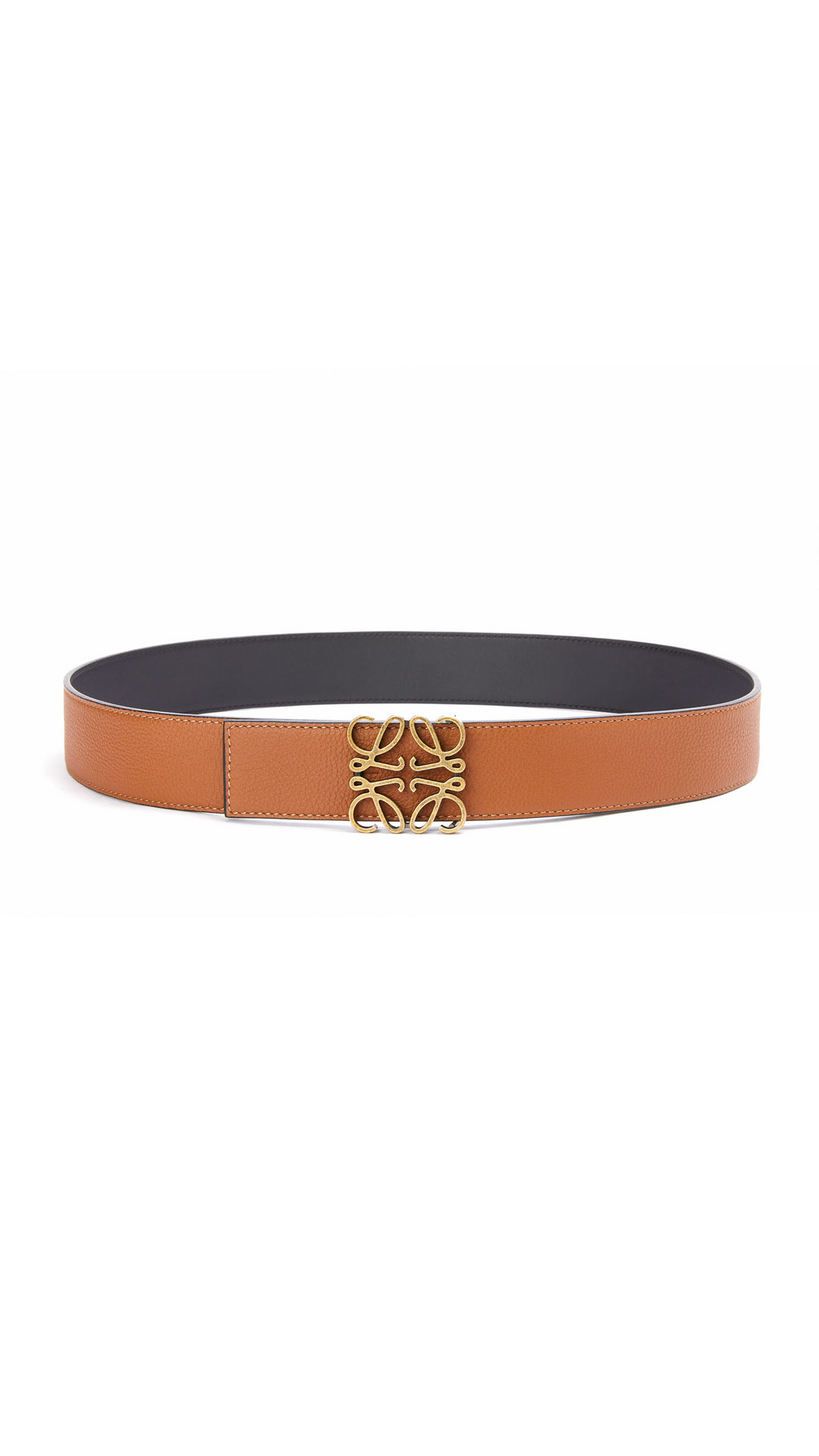 Reversible Anagram Belt in Soft Grained Calfskin and Smooth Calfskin - Tan/Black/Old Gold