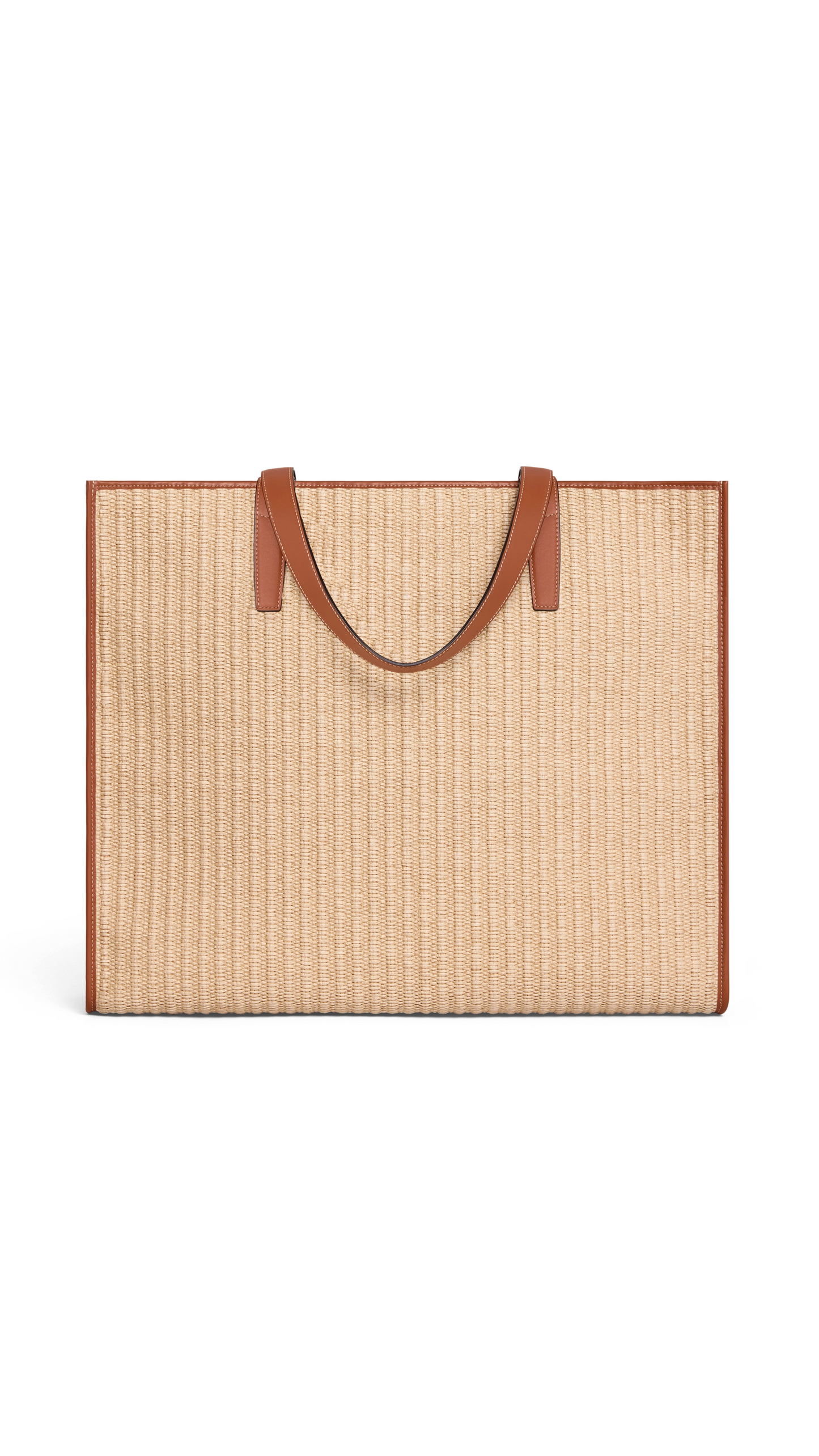 Large Cabas in Raffia Effect Textile with Celine Embroidery - Natural/Tan