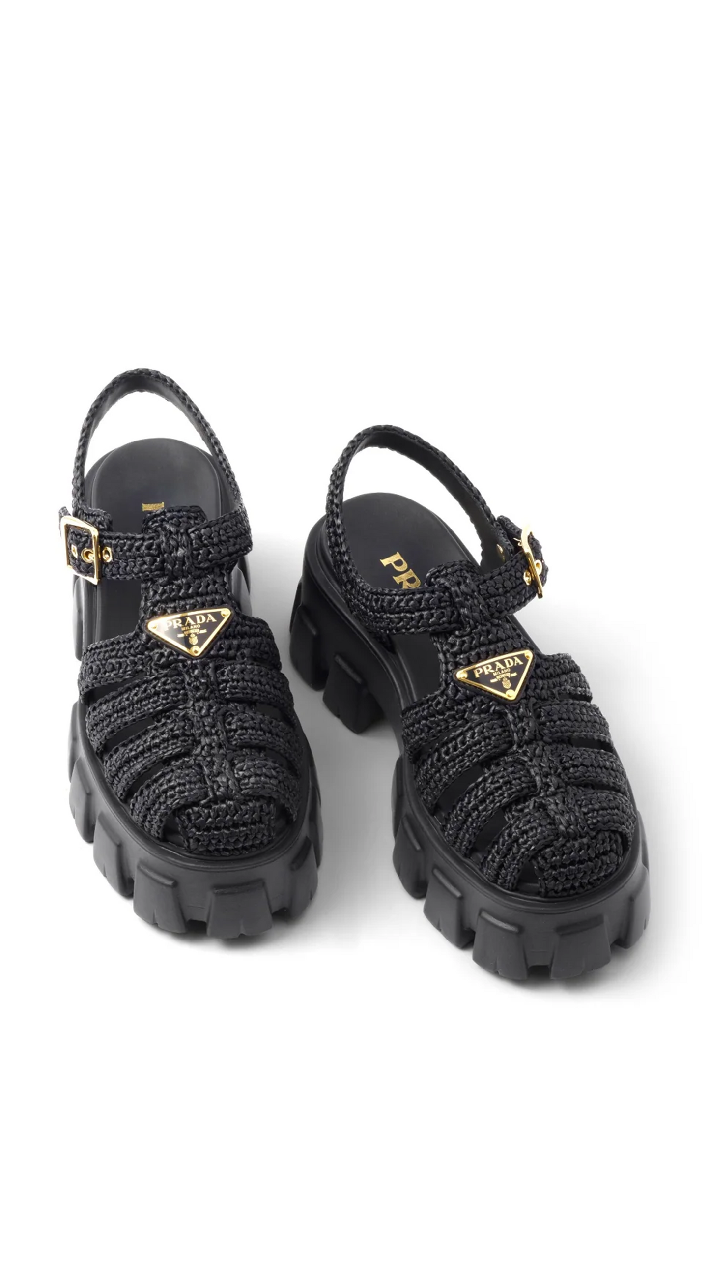 Monolith Raffia Fisherman Sandals - Black