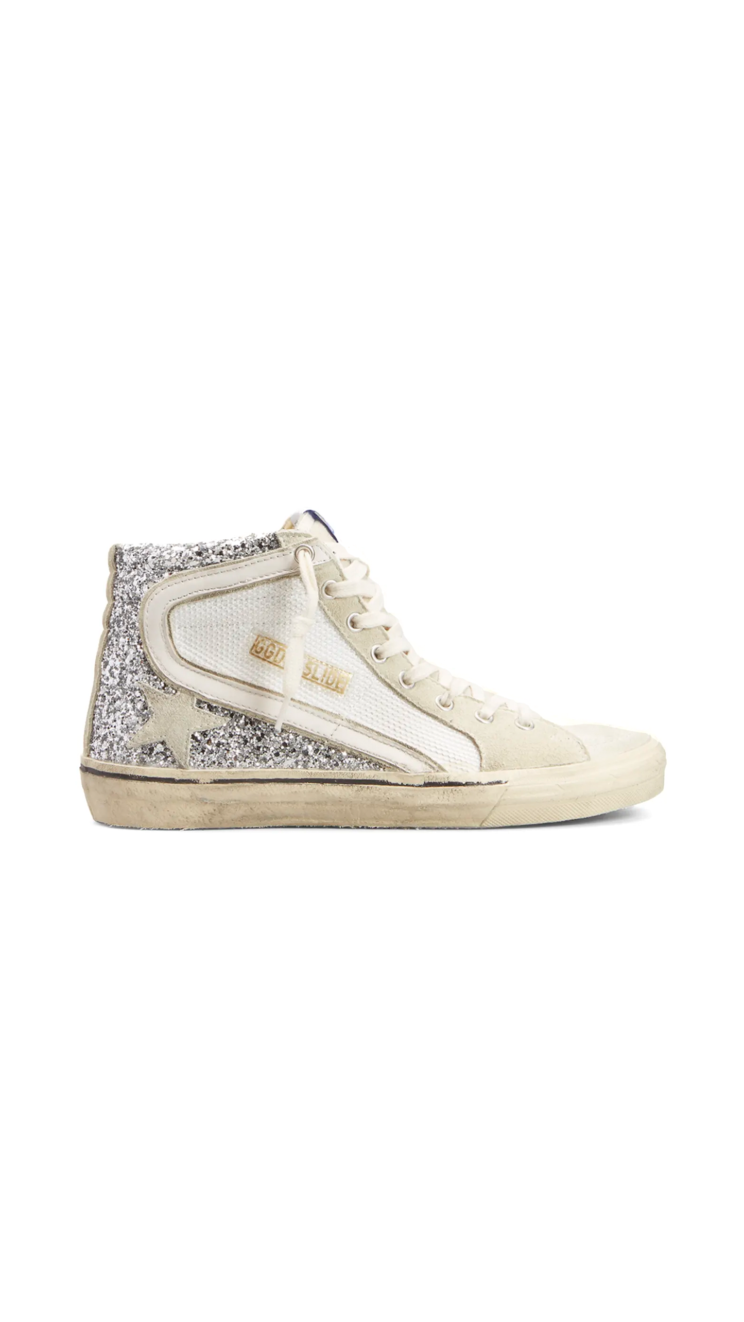 Slide Glitter High-Top Sneakers - Silver/White