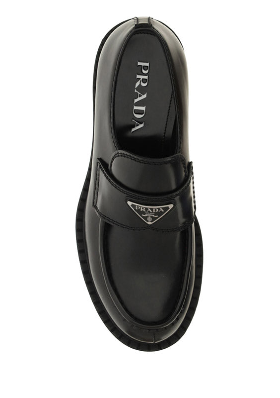 Brushed Leather Loafers - Black