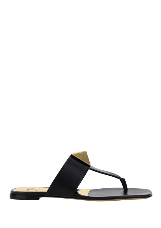 One Stud Calfskin Flat Thong Sandal - Black