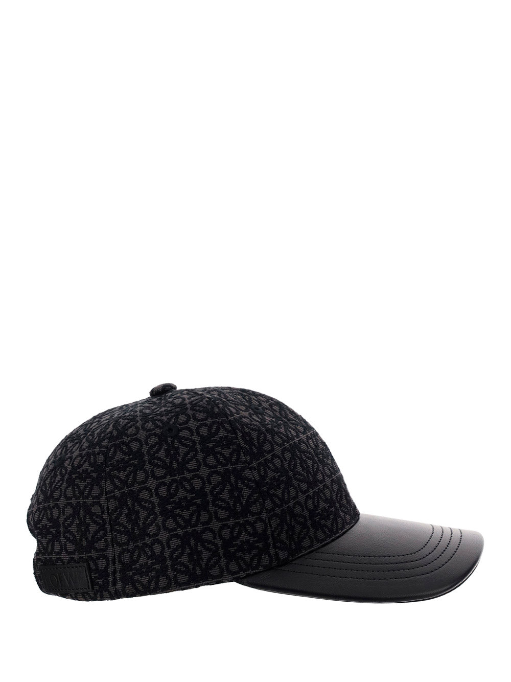 Anagram Cap In Jacquard and Calfskin - Anthracite / Black