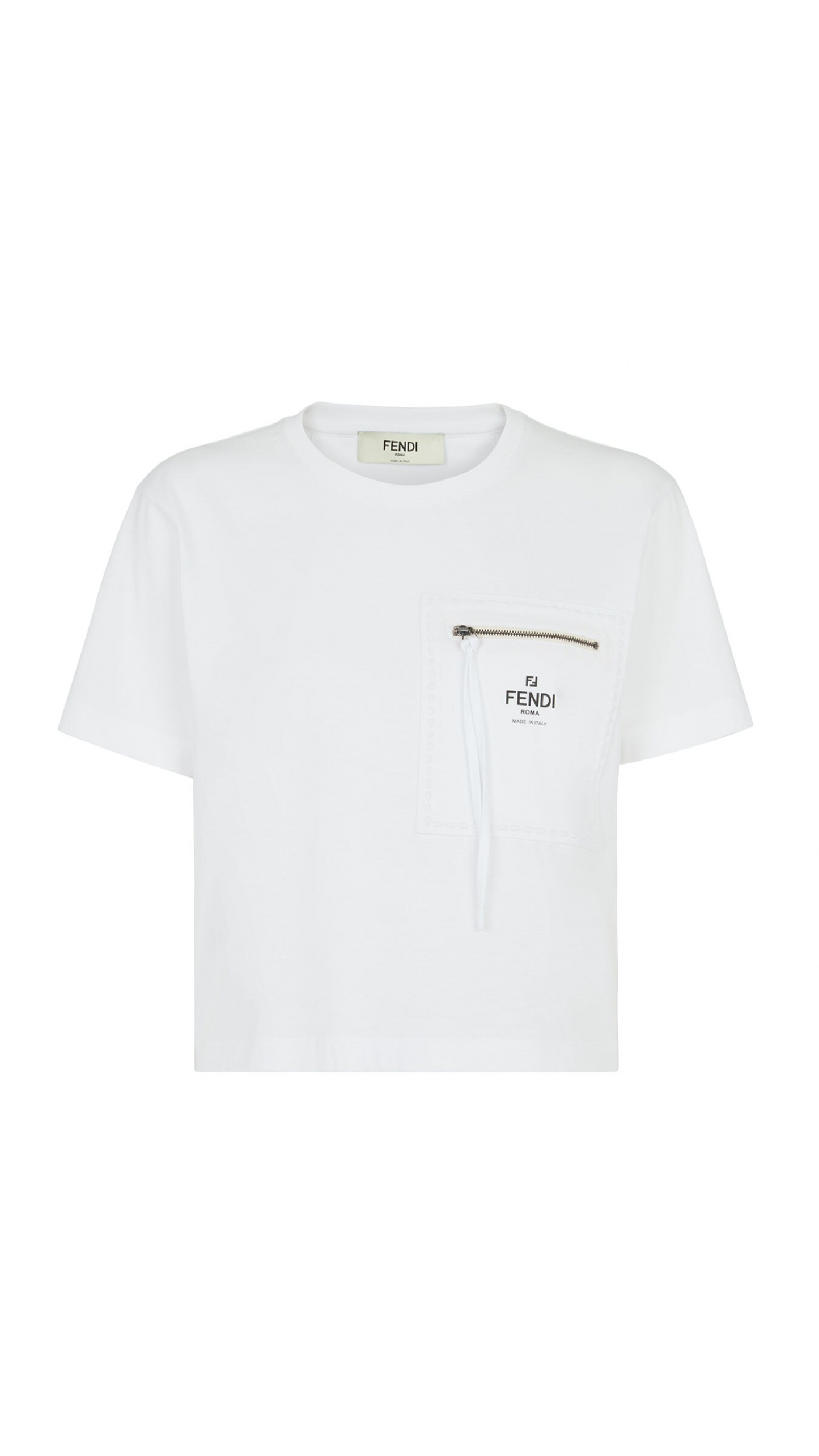 Jersey T-shirt with Zip Pocket - White