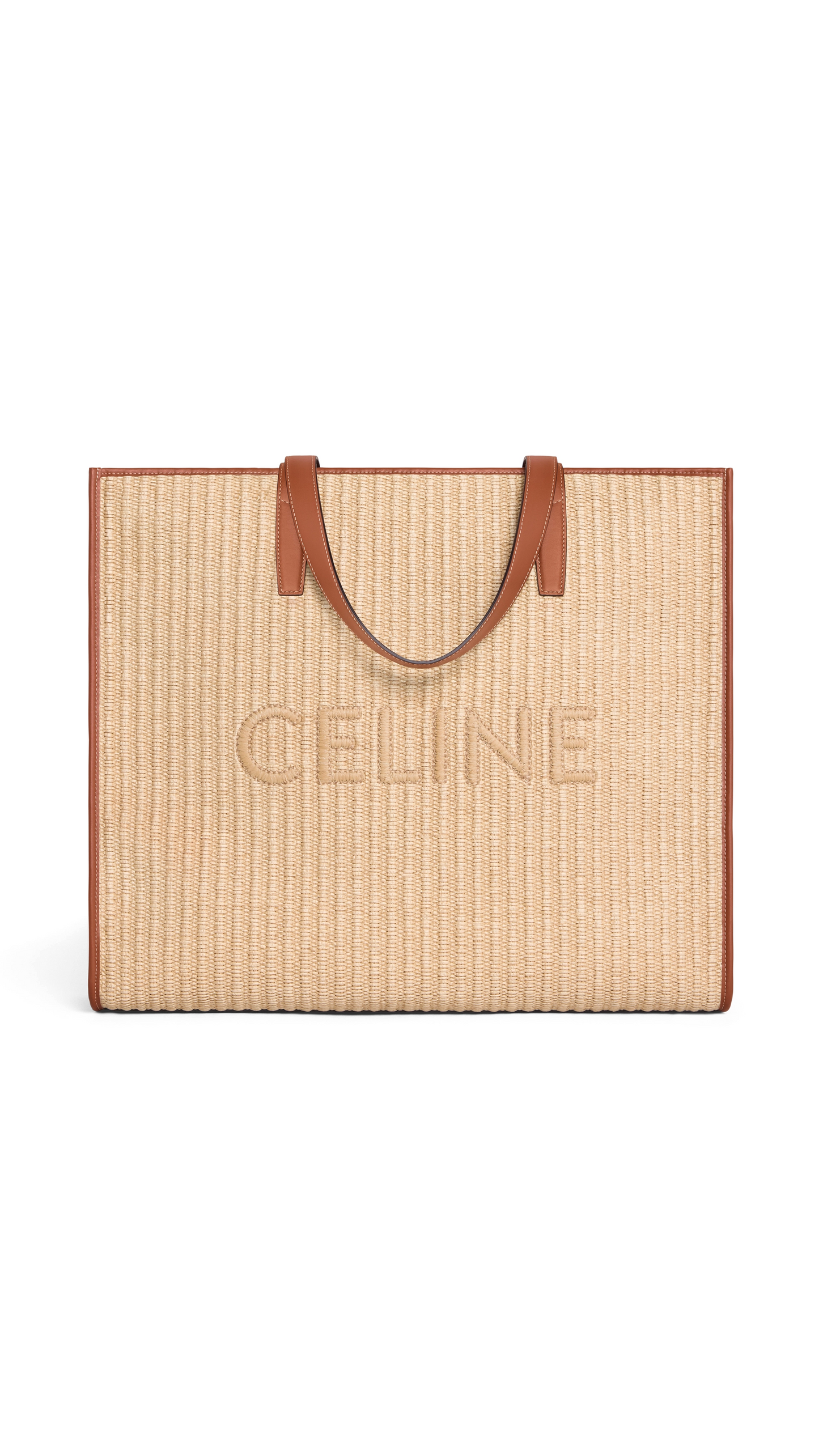 Large Cabas in Raffia Effect Textile with Celine Embroidery - Natural/Tan