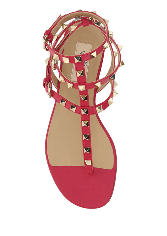 Rockstud Sandal in Calfskin Leather - Red