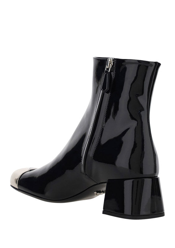 Patent Cap-Toe Ankle Booties - Black