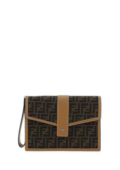 FF Fabric Clutch - Brown