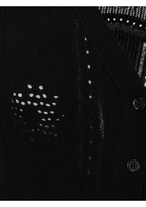 Lunar-Pointelle Knit Cardigan Dress - Black