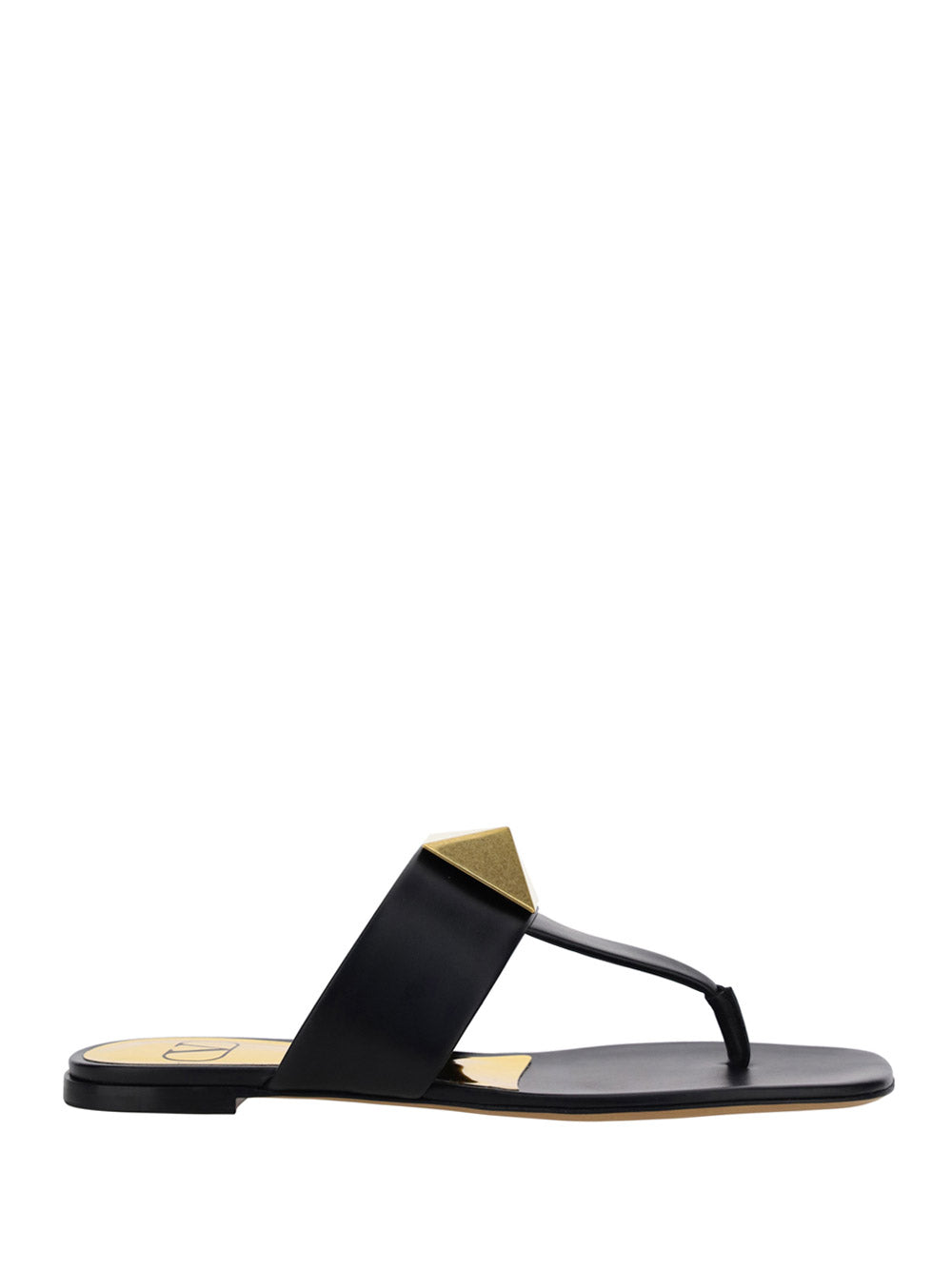 One Stud Calfskin Flat Thong Sandal - Black