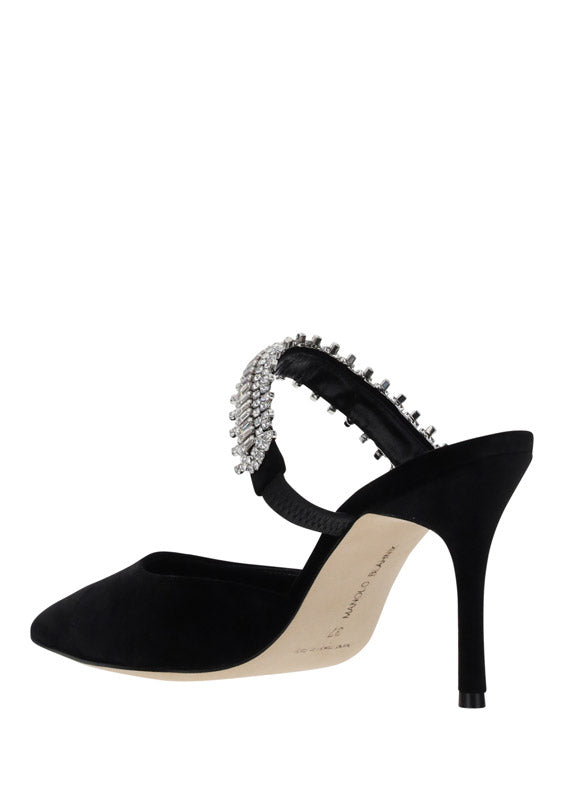 Lutara Velvet Crystal Embellished Mules - Black