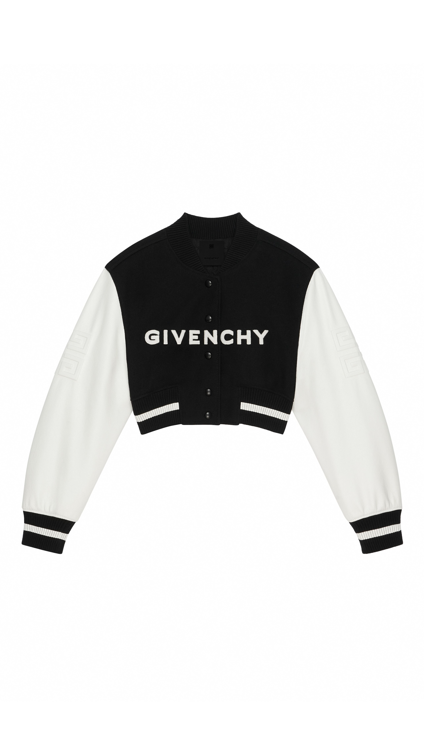 Cropped Varsity Jacket in Wool and Leather - Black/White