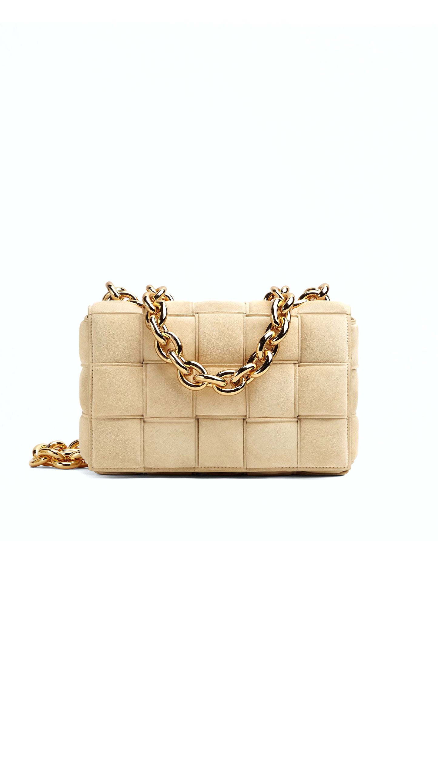 Padded Chain Cassette Bag in Suede - Porridge