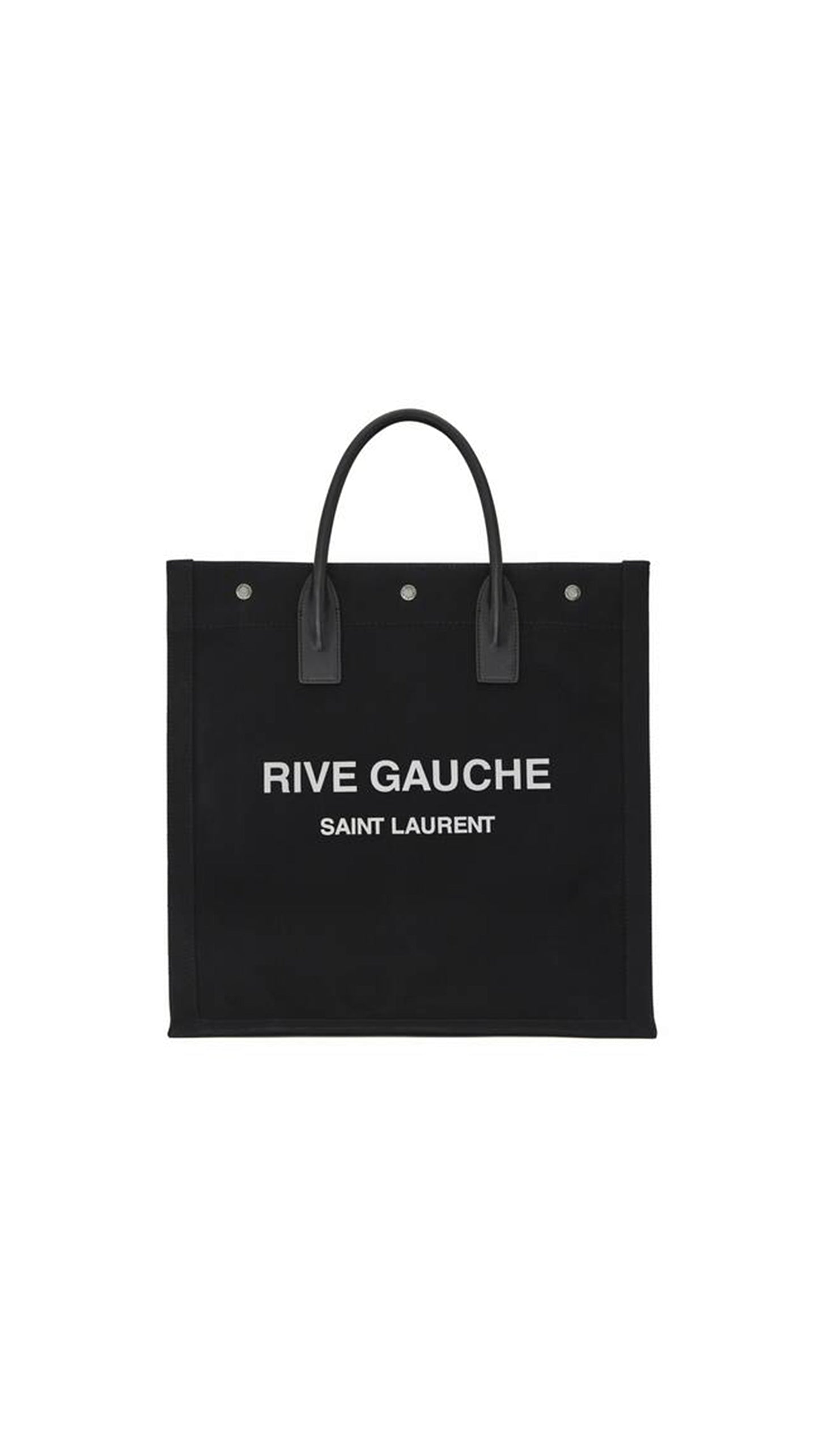 Rive Gauche N/S Tote Bag In Printed Canvas And Leather - Black