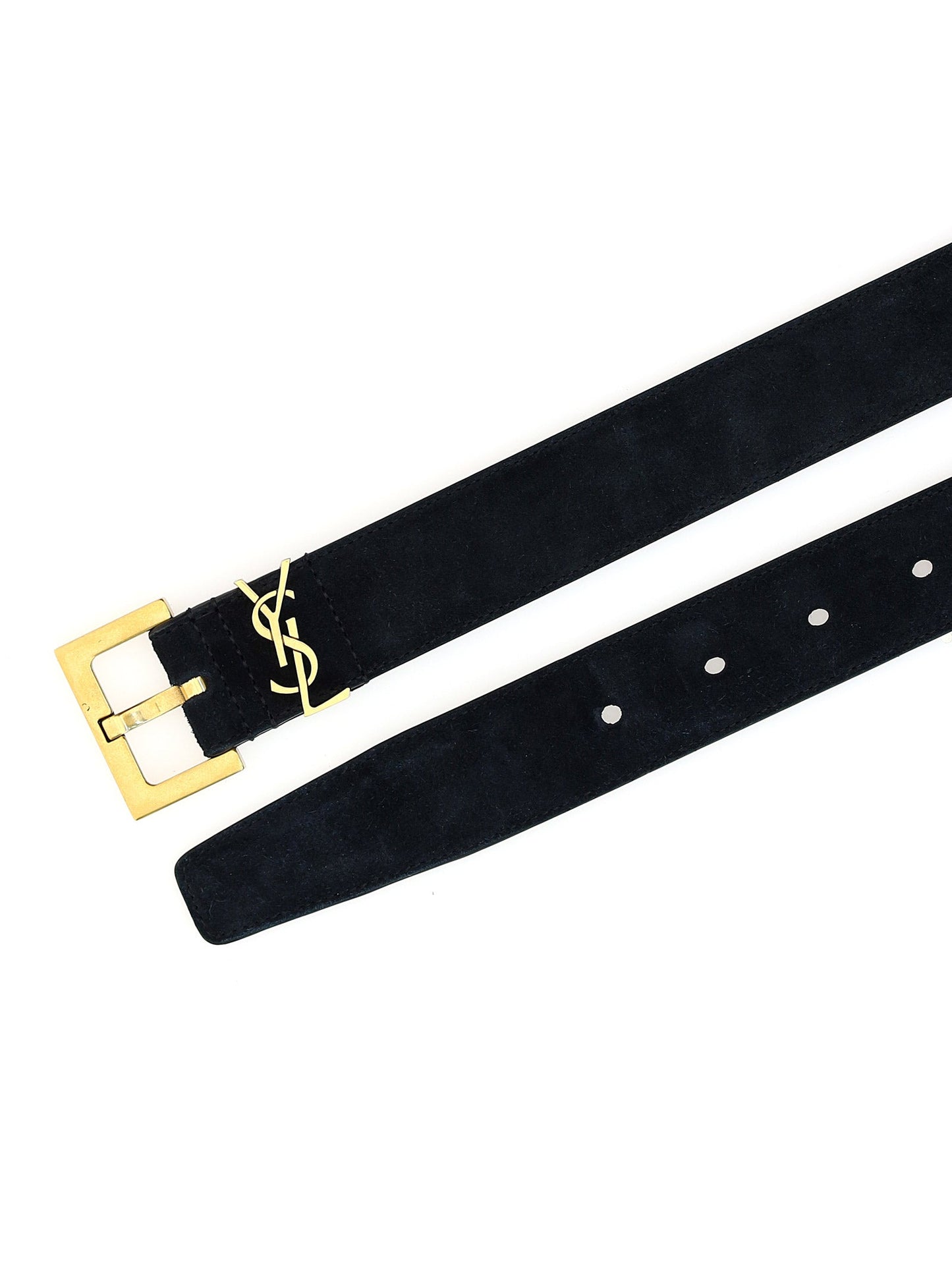Cassandre Belt with Square Buckle in Suede Leather - Black