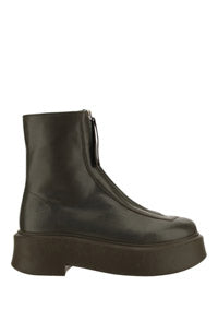 Zipped Boot in Leather - Khaki Green