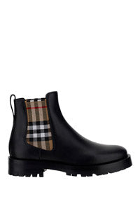 Vintage Check Detail Leather Chelsea Boots - Black