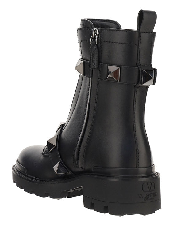 Roman Stud Combat Boot With Tonal Studs 40mm - Black
