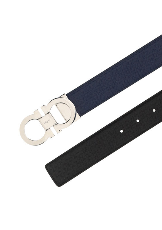Reversible And Adjustable Gancini Belt - Black \ Navy