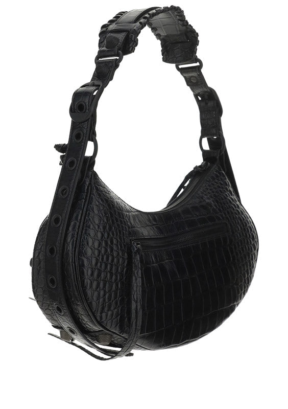 Le Cagole XS Shoulder Bag Crocodile Embossed - Black