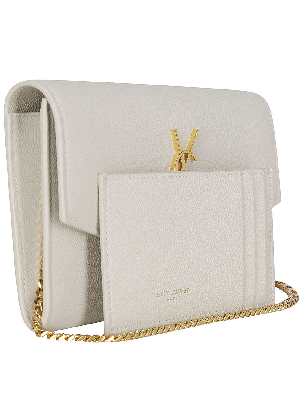 Uptown Chain Wallet In Grain De Poudre Embossed Leather - White