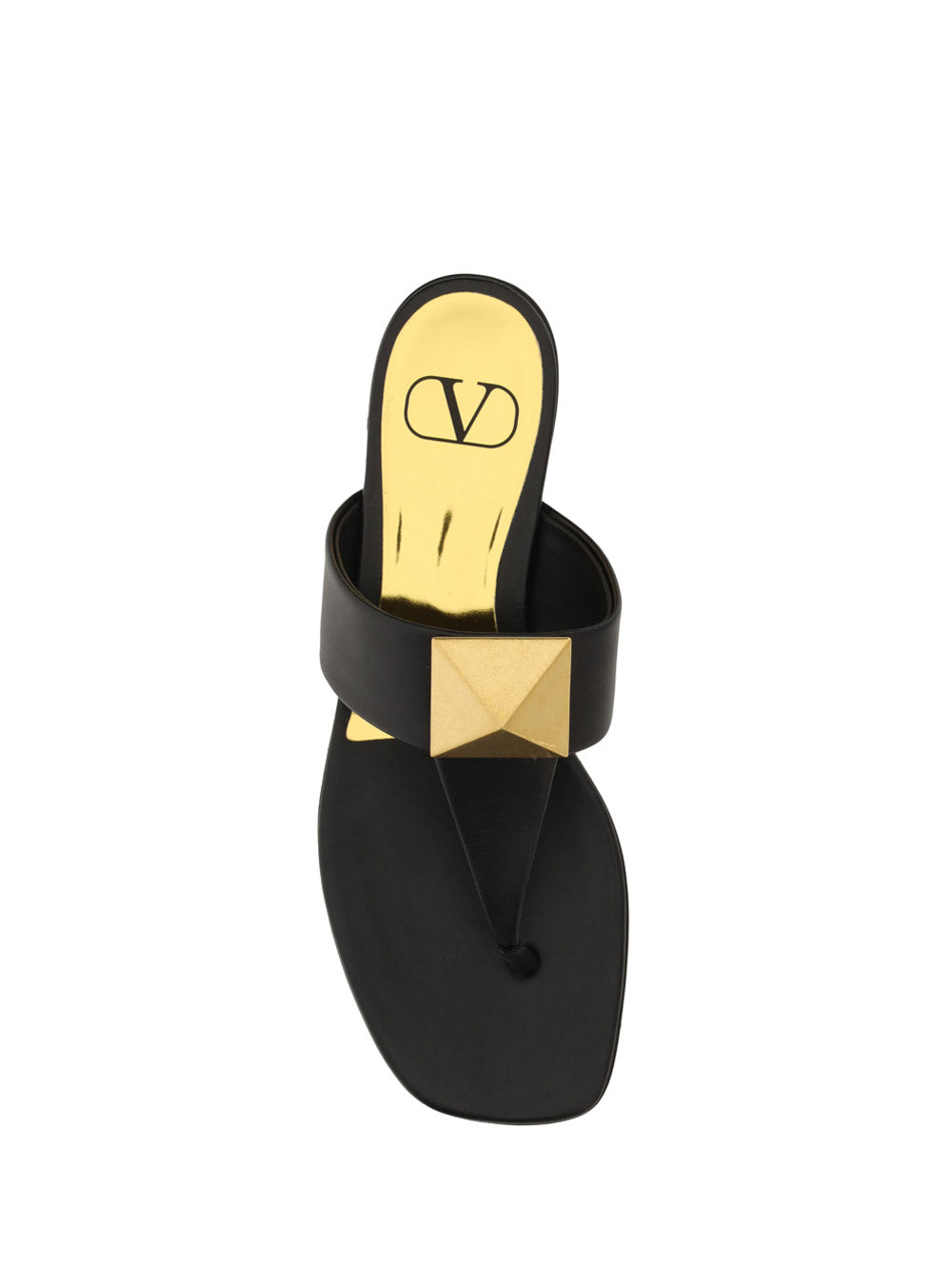 One Stud Calfskin Flat Thong Sandal - Black