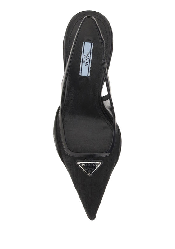 Mesh Fabric Slingback Pumps - Black
