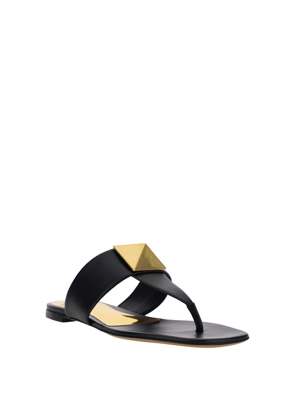 One Stud Calfskin Flat Thong Sandal - Black