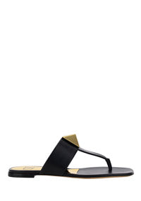 One Stud Calfskin Flat Thong Sandal - Black