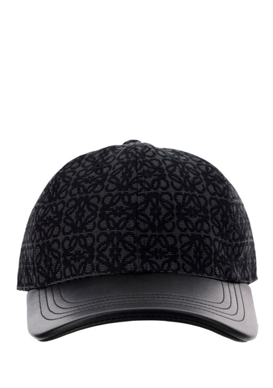 Anagram Cap In Jacquard and Calfskin - Anthracite / Black