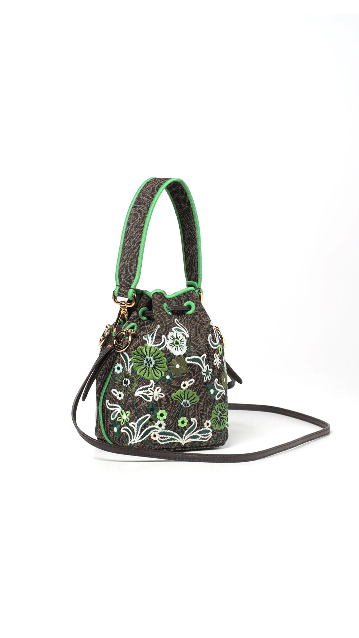 FF Vertigo Embroidered Mon Tresor Mini Bag - Brown / Green