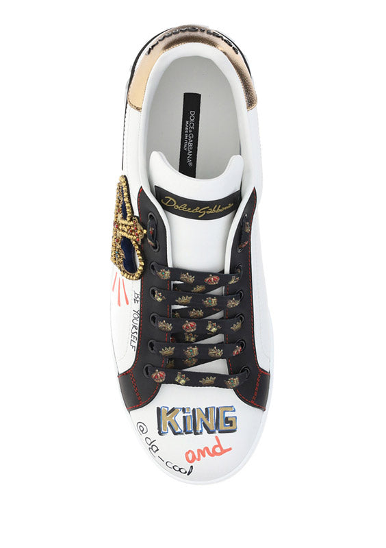 Portofino Sneakers In Printed Nappa Calfskin With Patch - White.