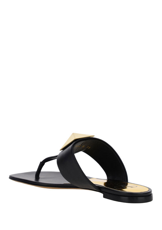 One Stud Calfskin Flat Thong Sandal - Black